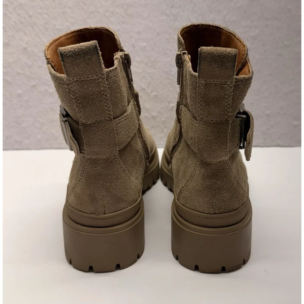 Lucky Brand LP-Elyton Women's Taupe Suede Ankle Boots Lug Sole Buckle Size 7